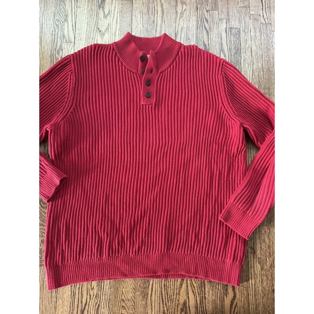 LL Bean Mens XXL Tall Red Ribbed Cotton Pullover Sweater Button Collar
